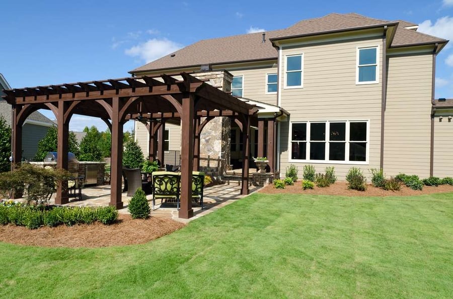 pergola in backyard detached from house