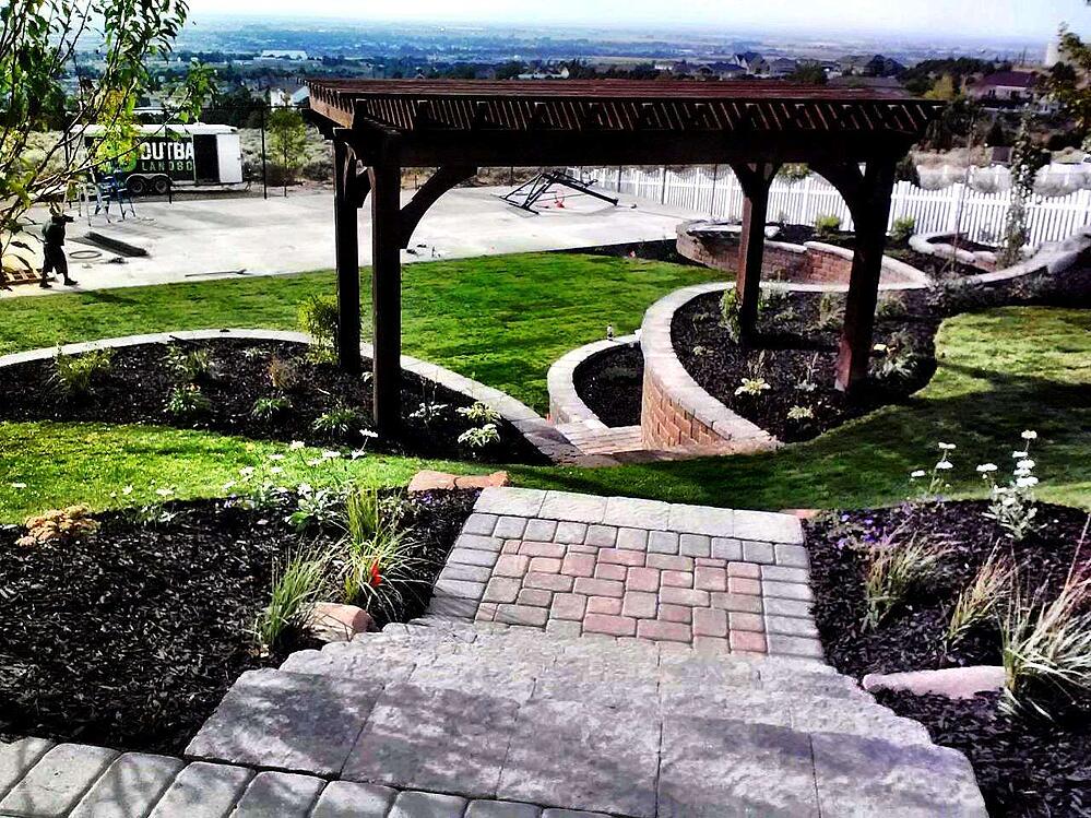 wood pergola near patio