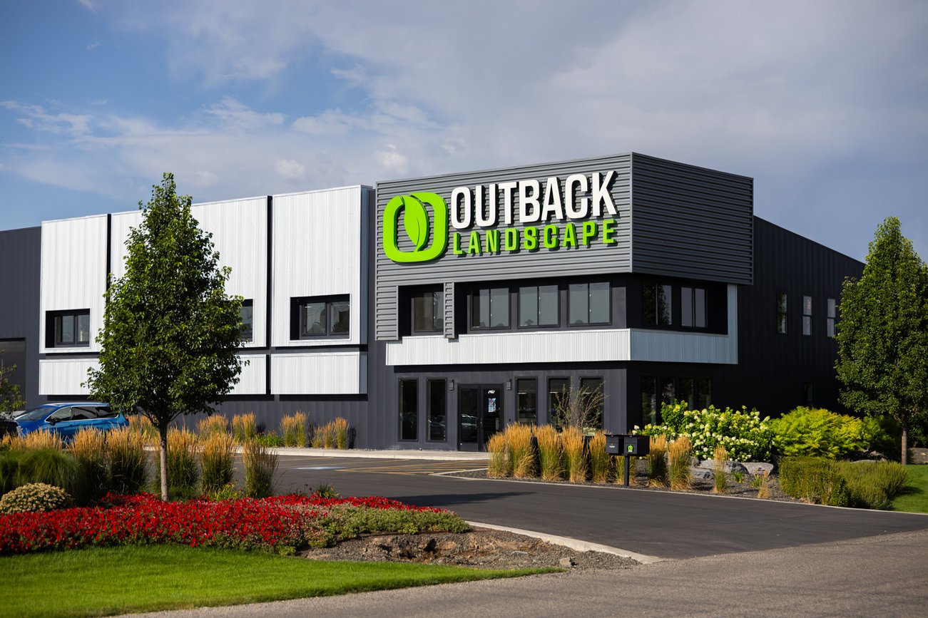 landscape design commercial office building exterior lawn nice plants