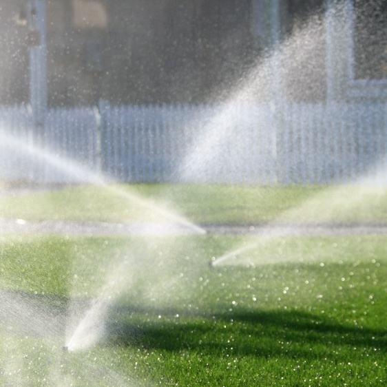sprinklers watering grass