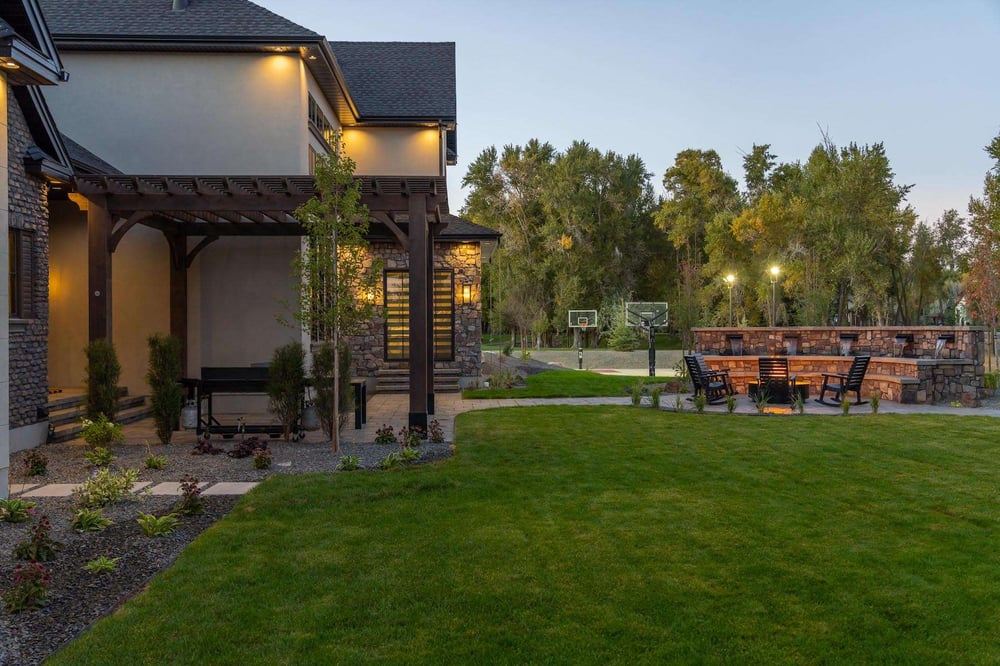 backyard with outdoor lighting