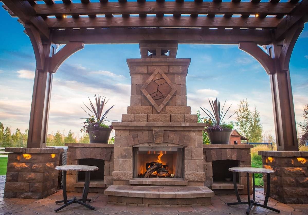 fireplace under pergola