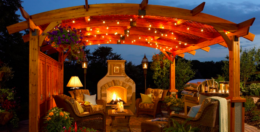outdoor pergola with string lighting 