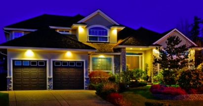 House with landscape lighting 