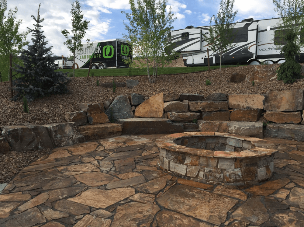 patio and firepit made from flagstone