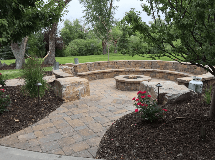 fire pit in backyard patio