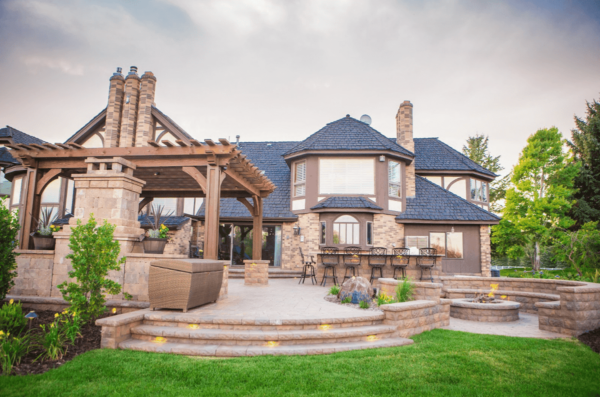 patio with pergola and firepit