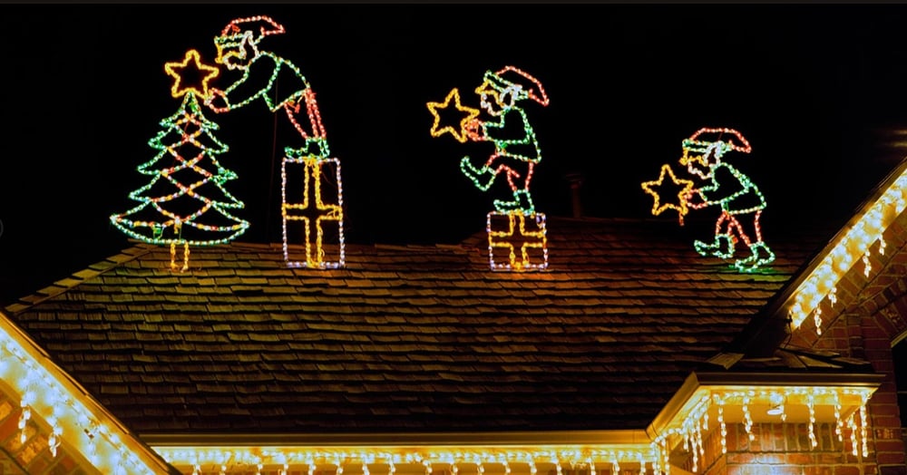 Holiday decorating on roof in Idaho falls