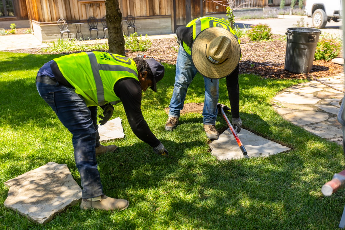 crew team installation design build stepper walkway lawn planting beds