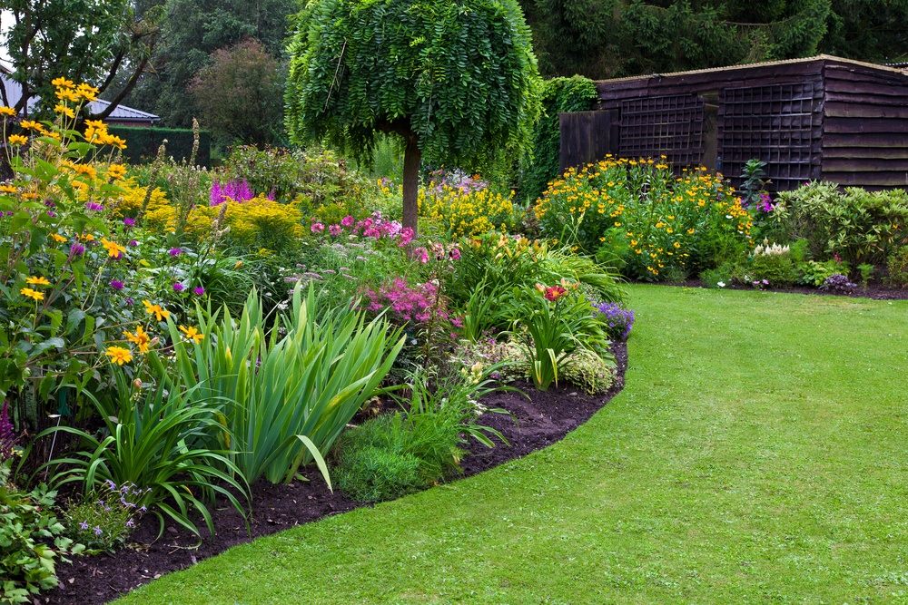 plantings and flowers in landscape beds
