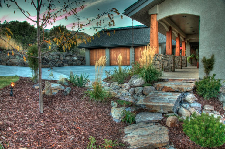 ornamental grasses and plantings near front of home