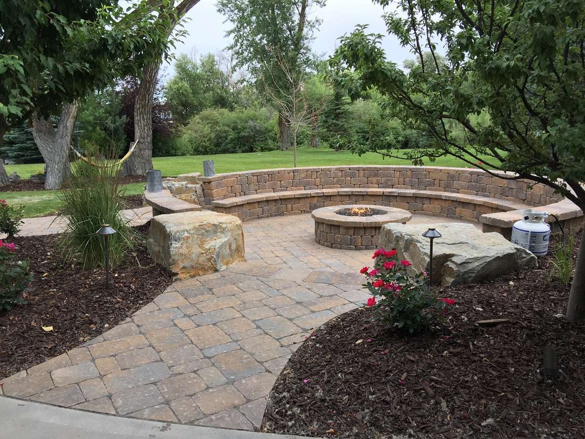 Brick paver fire pit on patio