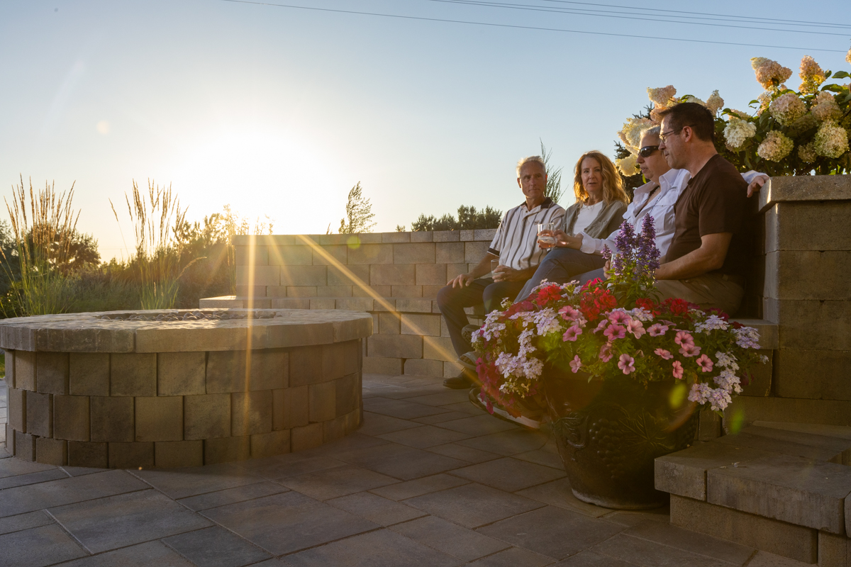 customers family patio planting grasses fire pit sitting wall hardscape pergola 8