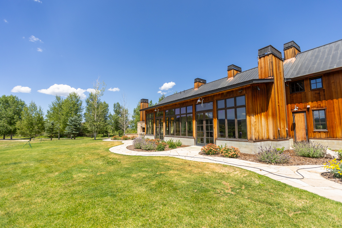 nice house horizon planting bed walkway lawn trees