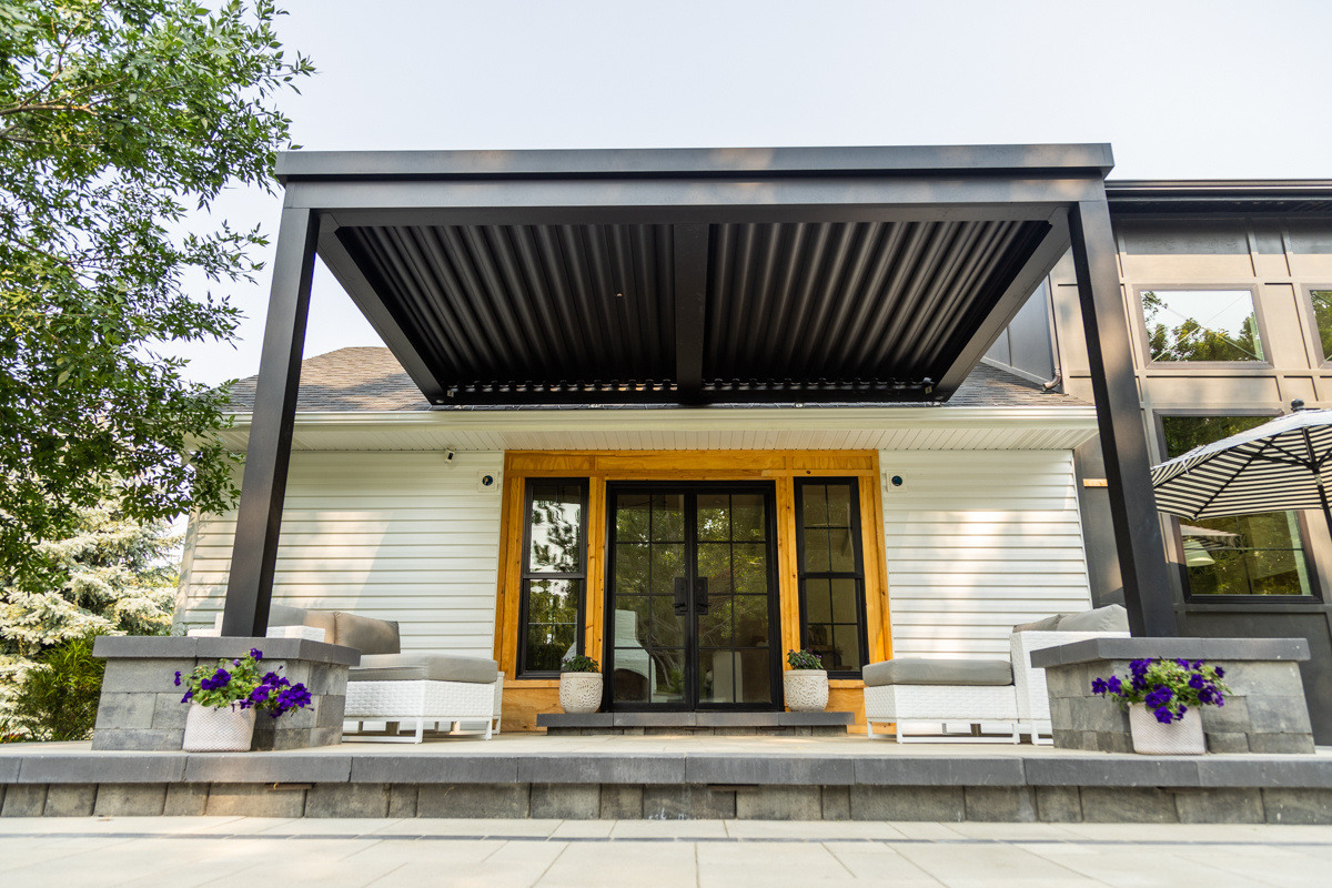 patio pergola door entrance seating annuals