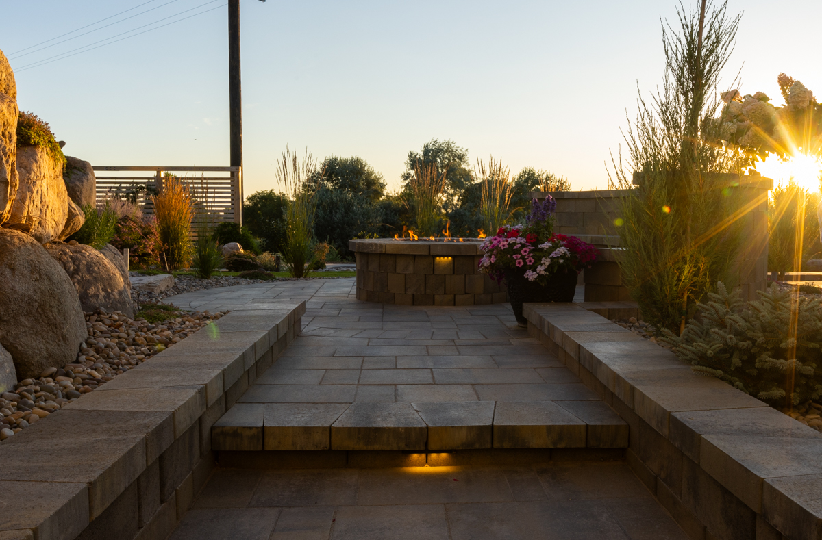 hardscape walkway in an idaho falls backyard